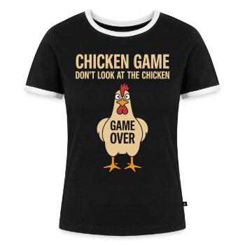 Spieltheorie Hühner Spiel - Frauen Kontrast-T-Shirt - Schwarz/Weiß - Vorne - Selfina (174cm)