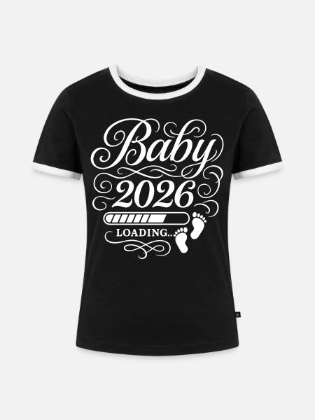 Baby 2026 Loading - Frauen Kontrast-T-Shirt - Schwarz/Weiß
