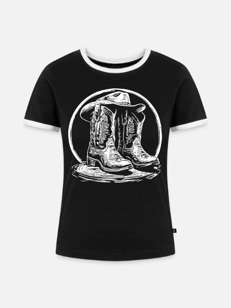 Western Boots Silhouette im Kreis - Frauen Kontrast-T-Shirt - Schwarz/Weiß