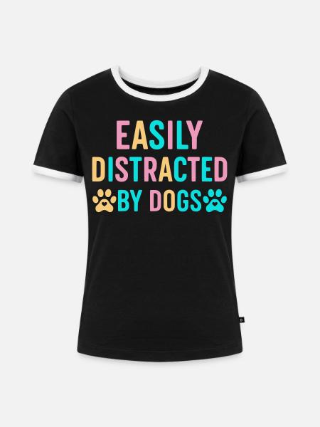 Leicht ablenkbar durch Hunde - Frauen Kontrast-T-Shirt - Schwarz/Weiß