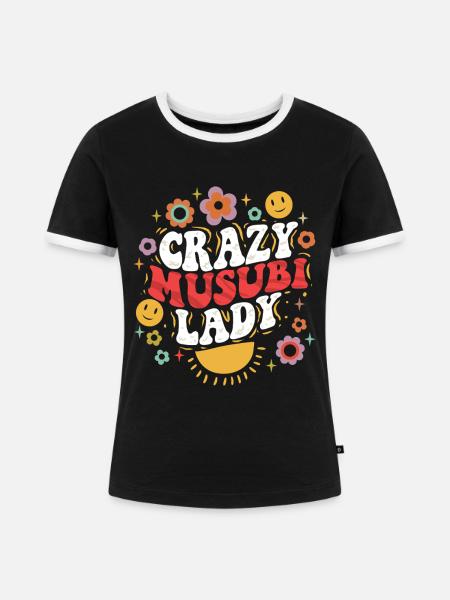 Crazy Musubi Lady - Frauen Kontrast-T-Shirt - Schwarz/Weiß