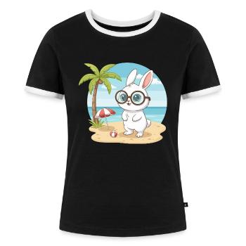 Süßer Hase mit Brille Strandsommerferien - Frauen Kontrast-T-Shirt - Schwarz/Weiß - Vorne - Selfina (174cm)