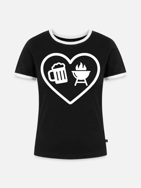 Heart Beer Barbecue - Frauen Kontrast-T-Shirt - Schwarz/Weiß
