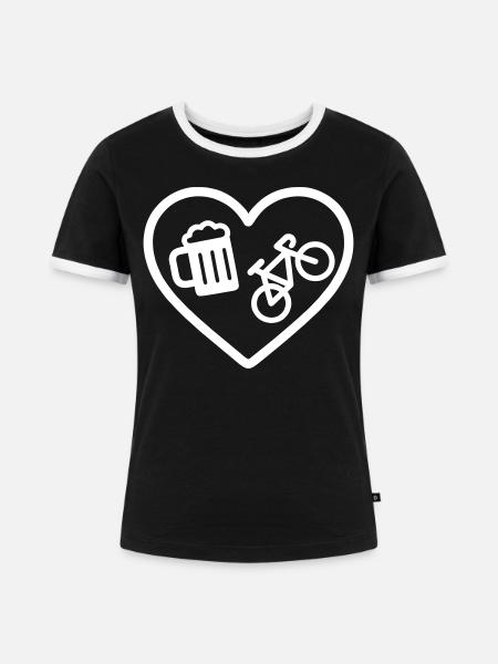 Heart Bike Bier - Frauen Kontrast-T-Shirt - Schwarz/Weiß