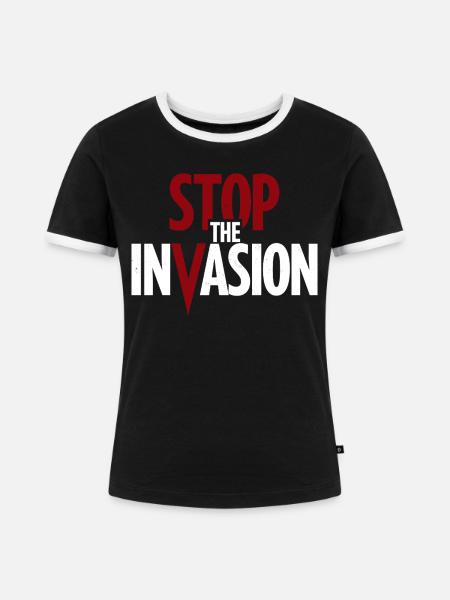 Stop The Invasion Gegen Aggression - Frauen Kontrast-T-Shirt - Schwarz/Weiß