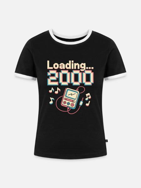 Y2K Pixel Design – Loading 2000 - Frauen Kontrast-T-Shirt - Schwarz/Weiß