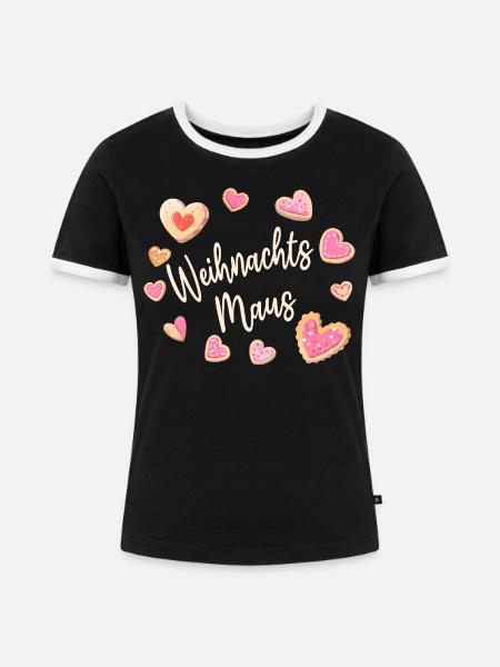 Weihnachtsmaus Kekse Plätzchen Weihnachten Advent - Frauen Kontrast-T-Shirt - Schwarz/Weiß