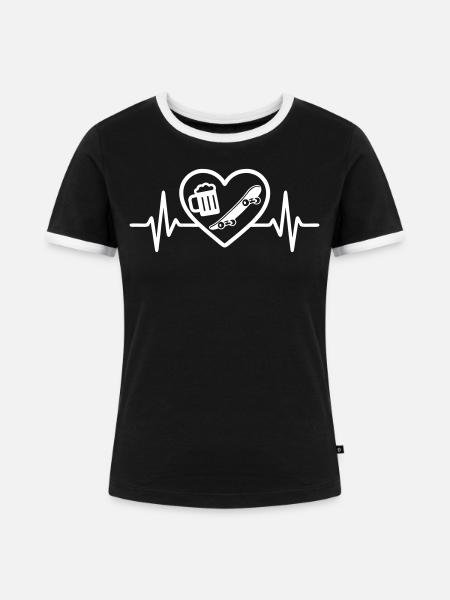 Heart Skateboard Bier - Frauen Kontrast-T-Shirt - Schwarz/Weiß