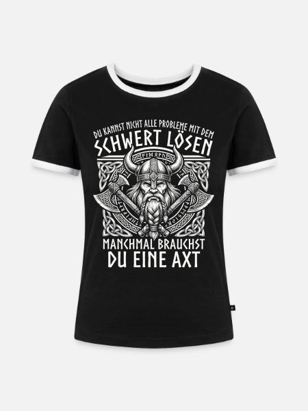 Comic Wikinger: Der tapfere Krieger - Frauen Kontrast-T-Shirt - Schwarz/Weiß