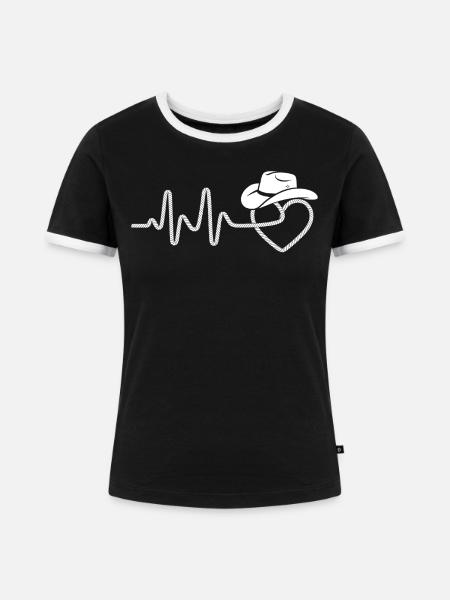 Herzschlag mit Cowboyhut - Frauen Kontrast-T-Shirt - Schwarz/Weiß