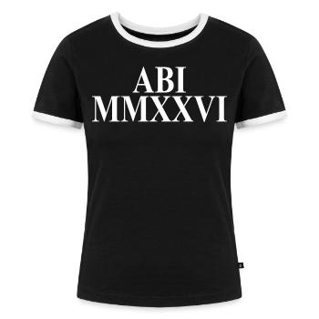 Abi 2026 - Abitur - Römische Ziffern - Latein - Frauen Kontrast-T-Shirt - Schwarz/Weiß - Vorne - Selfina (174cm)