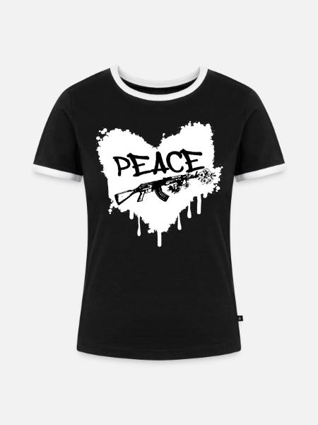 Frieden Gewehr Blüten Graffiti - Frauen Kontrast-T-Shirt - Schwarz/Weiß