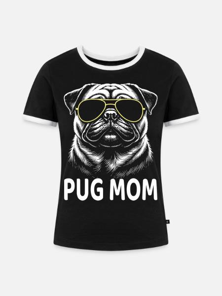Mops Mom - Frauen Kontrast-T-Shirt - Schwarz/Weiß