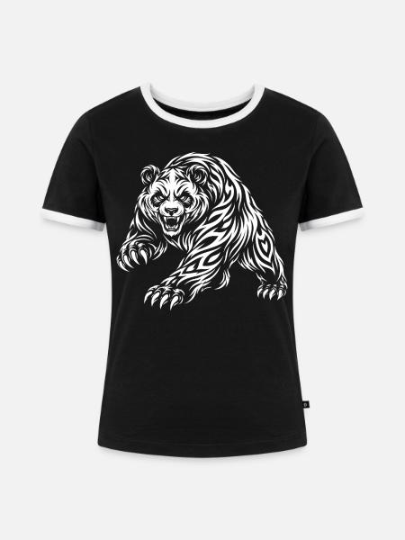 Wilder Panda – Tribal Bären Motiv - Frauen Kontrast-T-Shirt - Schwarz/Weiß