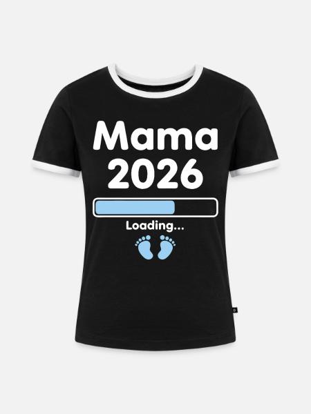Mama 2026 Loading Nachwuchs - Frauen Kontrast-T-Shirt - Schwarz/Weiß