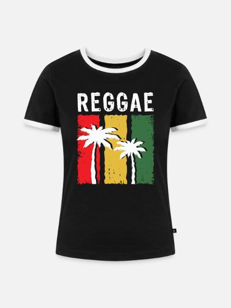 Reggae Palmen im Rasta-Farbblock - Frauen Kontrast-T-Shirt - Schwarz/Weiß