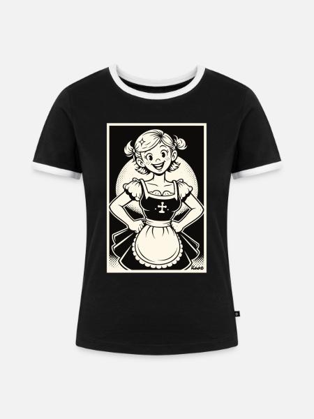 Dirndl Mädchen Cartoon - Frauen Kontrast-T-Shirt - Schwarz/Weiß
