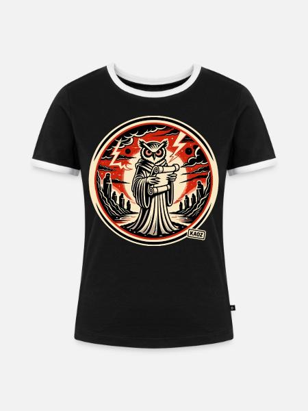 Schlaue Eule mit Brief - Frauen Kontrast-T-Shirt - Schwarz/Weiß