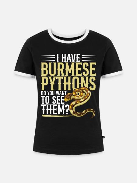 Burmesische Python HDE Schlangen-Stofftier-Reptil - Frauen Kontrast-T-Shirt - Schwarz/Weiß