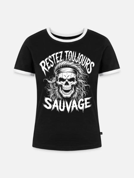 Bleib wild Immer Schädel - Frauen Kontrast-T-Shirt - Schwarz/Weiß