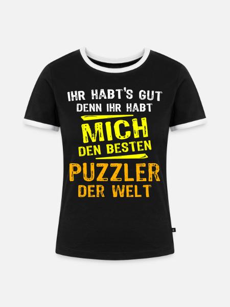 Puzzler Geschenk - Frauen Kontrast-T-Shirt - Schwarz/Weiß