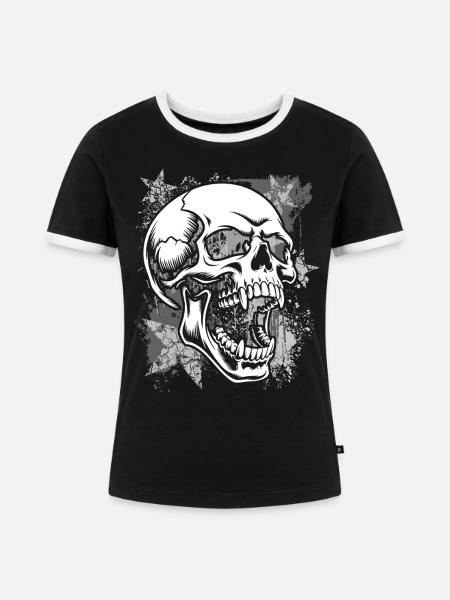 Grunge Schädel Farbspritzer - Frauen Kontrast-T-Shirt - Schwarz/Weiß