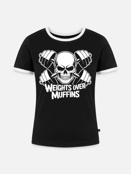 Gewichte über Muffins Schädel - Frauen Kontrast-T-Shirt - Schwarz/Weiß