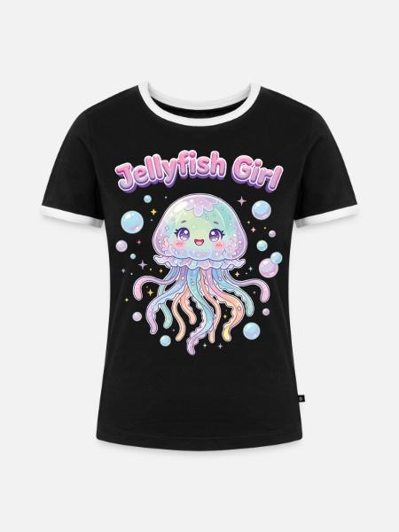 Pastel Kawaii Quallenmädchen-Ästhetik - Frauen Kontrast-T-Shirt - Schwarz/Weiß