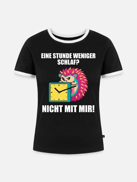 Igel Zeitumstellung Uhr - Frauen Kontrast-T-Shirt - Schwarz/Weiß