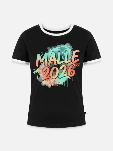 Malle 2026 Party Graffiti - Frauen Kontrast-T-Shirt - Schwarz/Weiß