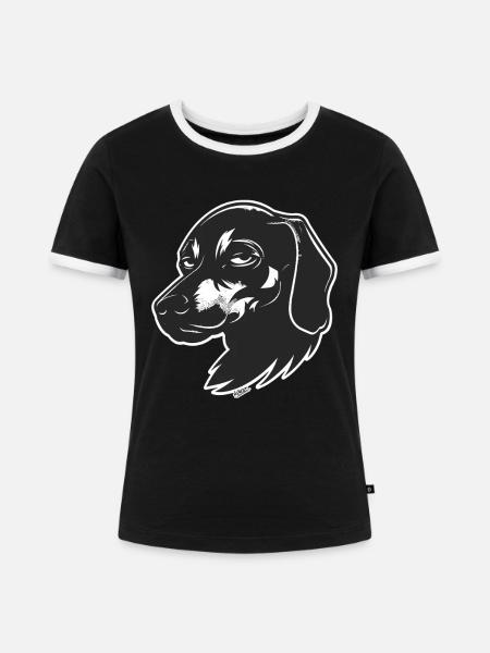 Dackel Silhouette Aufkleber - Frauen Kontrast-T-Shirt - Schwarz/Weiß