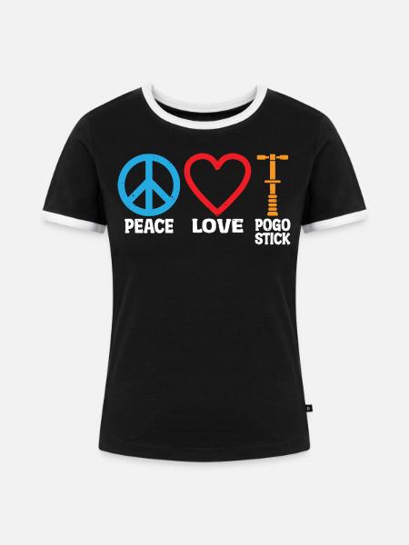 Pogo-Stick-Springer-Champion Pogo-Stick - Frauen Kontrast-T-Shirt - Schwarz/Weiß