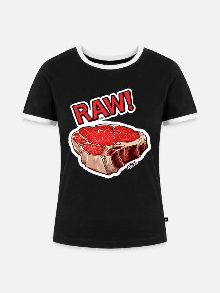 Steak-Cartoon - Frauen Kontrast-T-Shirt - Schwarz/Weiß