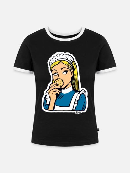 Maid and Cookie Pop Art - Frauen Kontrast-T-Shirt - Schwarz/Weiß