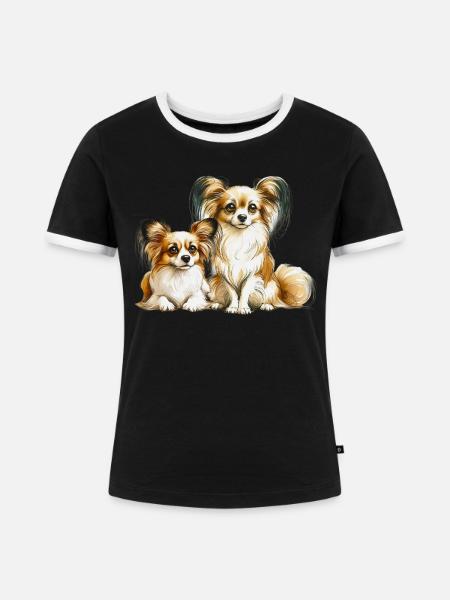 Papillon Hunde - Frauen Kontrast-T-Shirt - Schwarz/Weiß