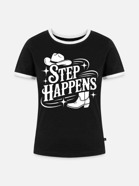 Step Happens Western Line Dance - Frauen Kontrast-T-Shirt - Schwarz/Weiß