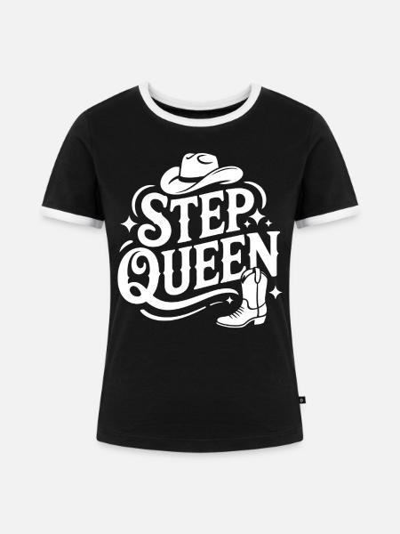 Step Queen Line Dance Western Look - Frauen Kontrast-T-Shirt - Schwarz/Weiß