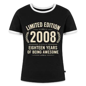 18 Geburtstag Limited Edition 2008  - Frauen Kontrast-T-Shirt - Schwarz/Weiß - Vorne - Selfina (174cm)