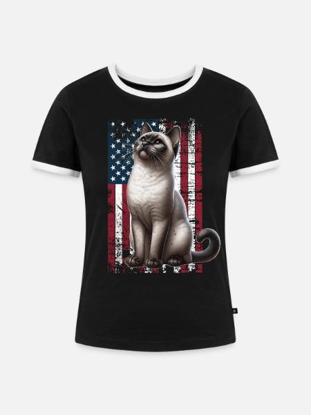 Siamese Cat US Siamkatze - Frauen Kontrast-T-Shirt - Schwarz/Weiß