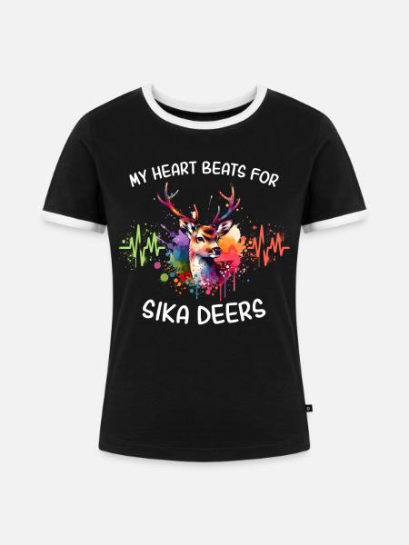 Sikahirsch Herzlinie - Frauen Kontrast-T-Shirt - Schwarz/Weiß