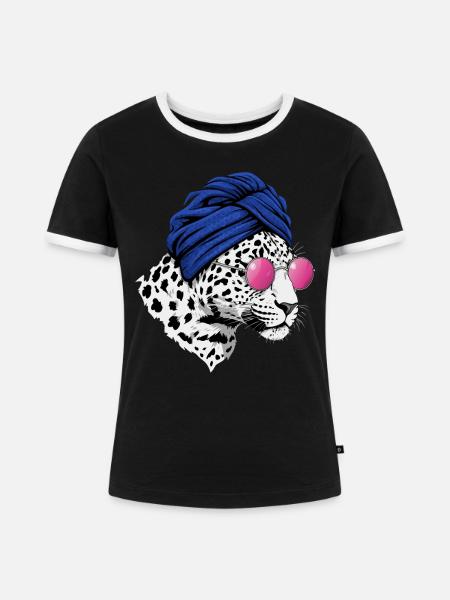 Leopard Porträt Turban Sonnenbrille - Frauen Kontrast-T-Shirt - Schwarz/Weiß