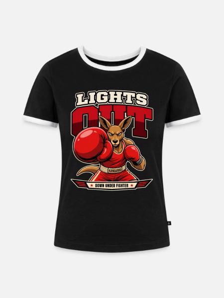 Känguru Knockout – Lights Out Boxing - Frauen Kontrast-T-Shirt - Schwarz/Weiß