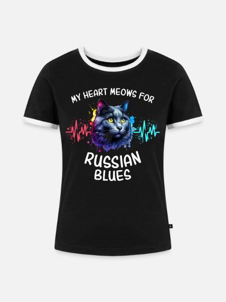 Russisch Blaukatze Herzlinie - Frauen Kontrast-T-Shirt - Schwarz/Weiß