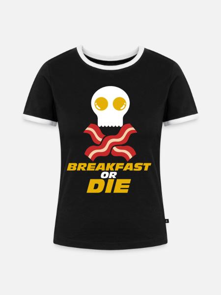 Frühstück oder Totenkopf-Speck-Ei - Frauen Kontrast-T-Shirt - Schwarz/Weiß