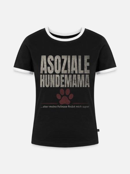 Asoziale Hundemama Fellnase - Frauen Kontrast-T-Shirt - Schwarz/Weiß