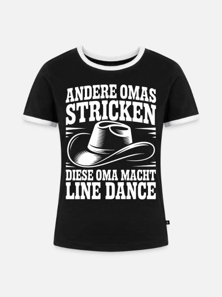 Line Dance Oma mit Cowboyhut - Frauen Kontrast-T-Shirt - Schwarz/Weiß