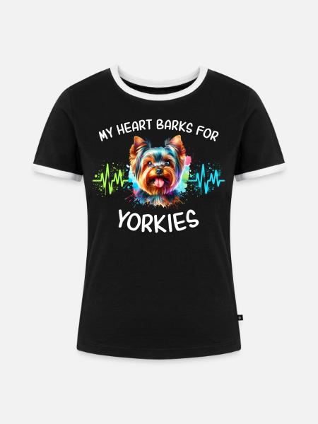 Yorkshire Terrier Herzlinie - Frauen Kontrast-T-Shirt - Schwarz/Weiß