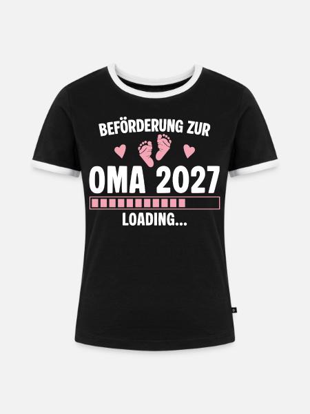 Beförderung zur Oma 2027 - Loading Nachwuchs - Frauen Kontrast-T-Shirt - Schwarz/Weiß