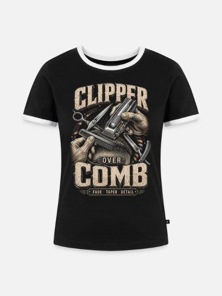 Barber Barbier Clipper Over Comb - Frauen Kontrast-T-Shirt - Schwarz/Weiß