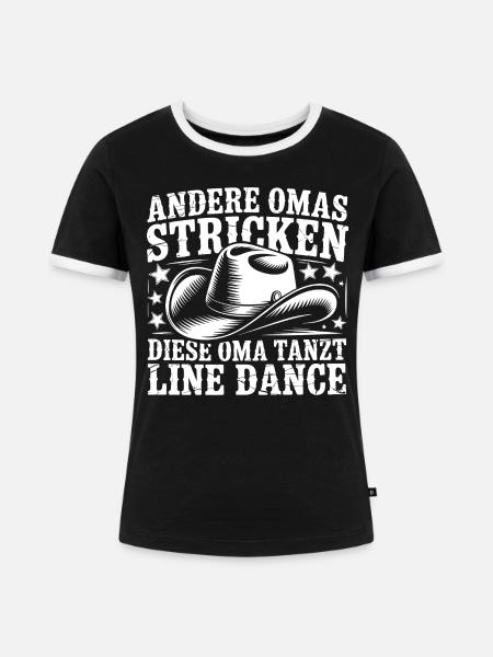 Oma Line Dance - Frauen Kontrast-T-Shirt - Schwarz/Weiß